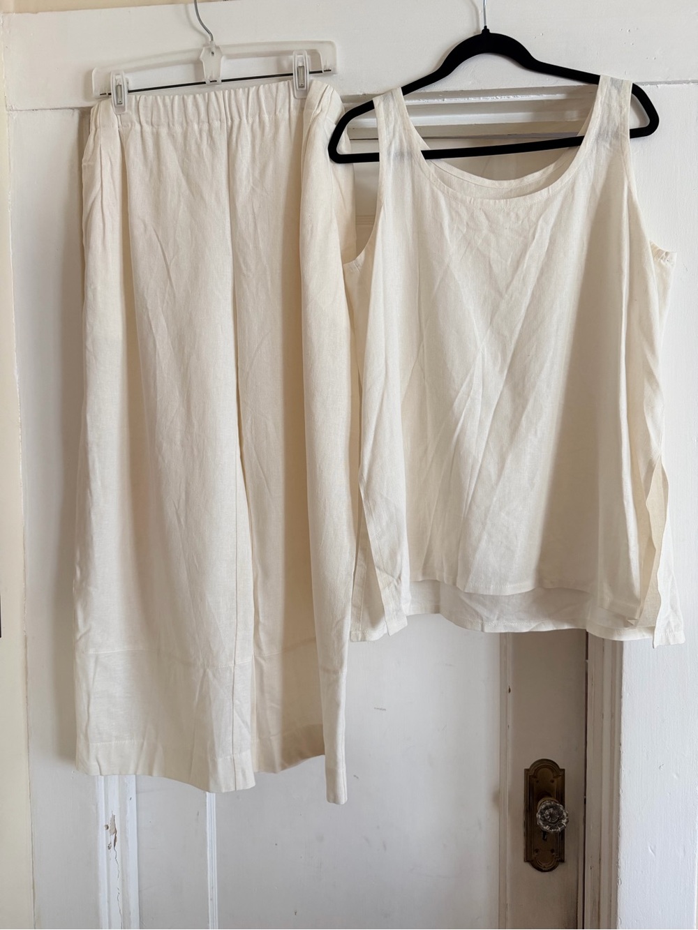 Go Lightly Ivory Linen Blend Tank & Wide Leg Pant 2 Piece Set Size 3